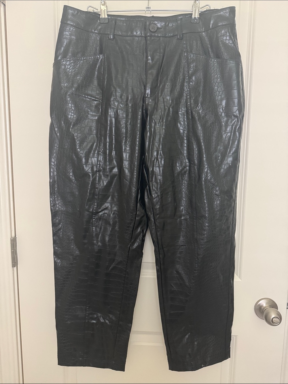 A New Day Black Croc Embossed Faux Leather Pants Size 14 NWT
